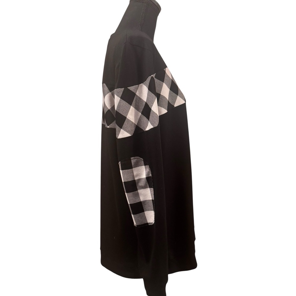 Blooming Jelly Womens Black & White Buffalo Plaid Elbow Patches Sweatshirt sz XL - Picture 7 of 13
